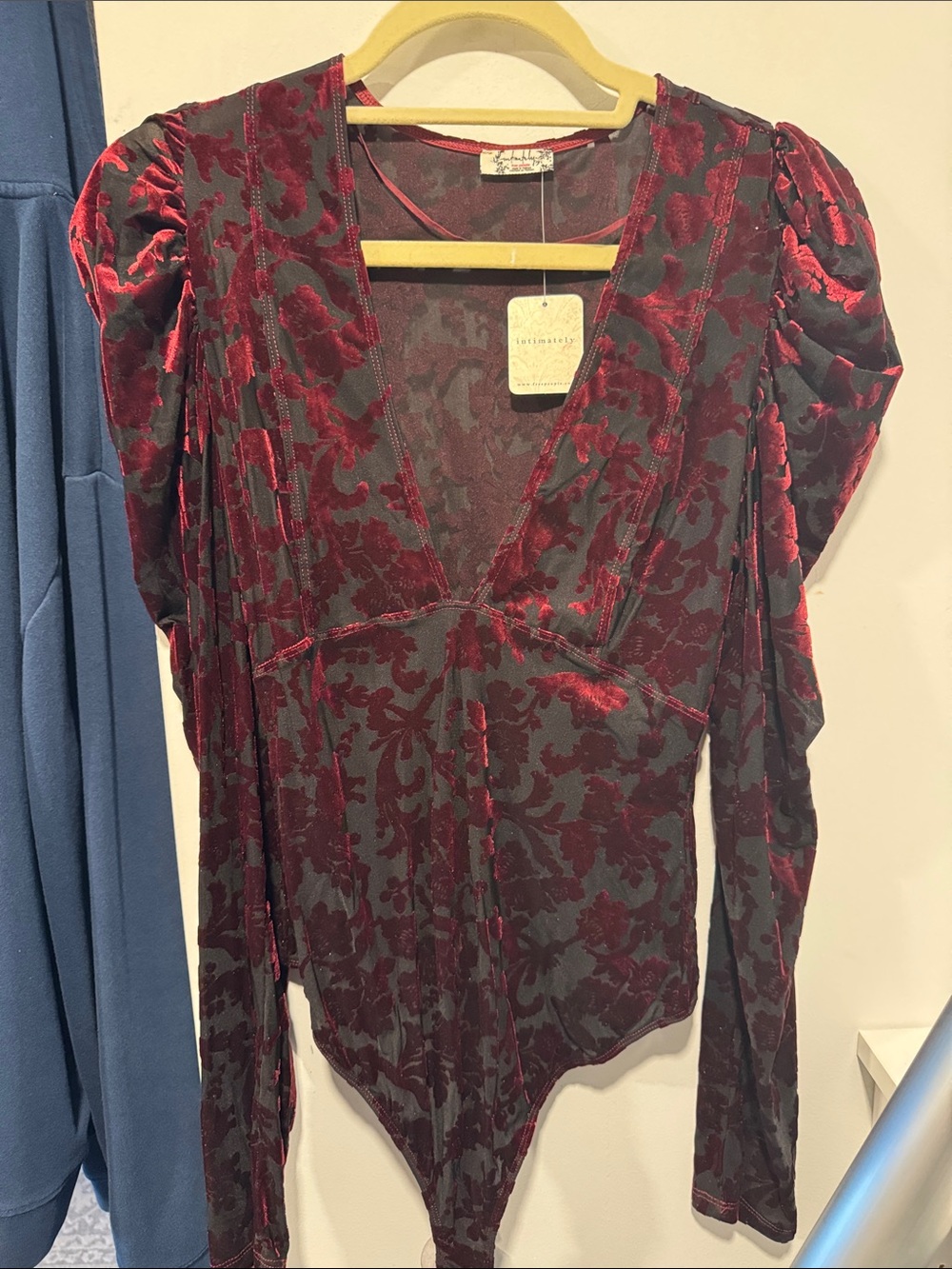 Free People Burgundy Floral Velvet Burnout Bodysuit